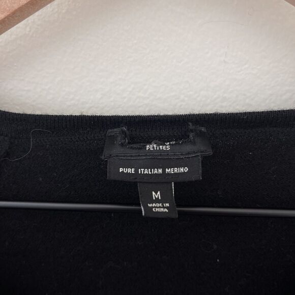 100% Pure Italian Merino Wool Black Cardigan Rhinestone Buttons - Medium - Picture 7 of 9